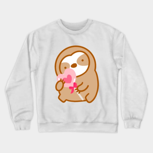 Cute Valentine Heart Lollipop Sloth Crewneck Sweatshirt by theslothinme